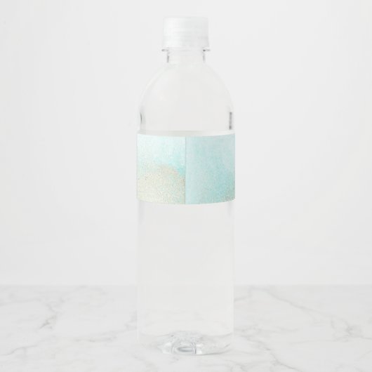 Aqua and Gold Waterverf Beach Wedding Waterfles Etiket (Achterkant)