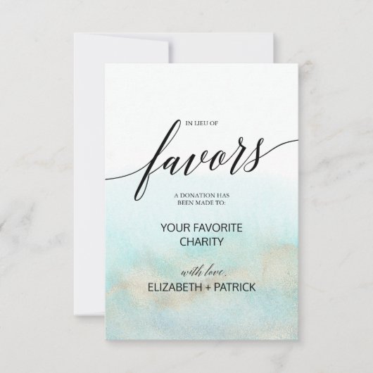 Aqua and Gold Waterverf in Lieu Favors Kaart (Voorkant)