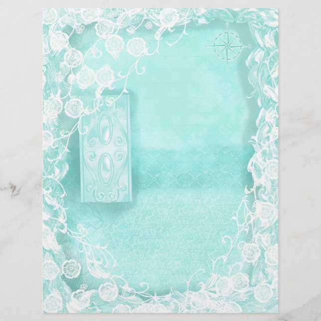 Aqua and Lace Junk Journal Briefhoofd (Voorkant)
