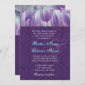 Aqua and Paarse Flower Petals Wedding Metallic Kaart (Voorkant / Achterkant)