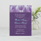 Aqua and Paarse Flower Petals Wedding Metallic Kaart (Staand voorkant)