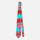 Aqua and Pink Hawaiian Plumeria Print Stropdas (Voorkant)