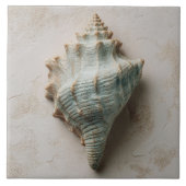 Aqua and Sand Coastal Conch Shell Tegeltje (Voorkant)
