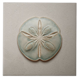 Aqua and Sand Coastal Sand Dollar Relief Artwork Tegeltje
