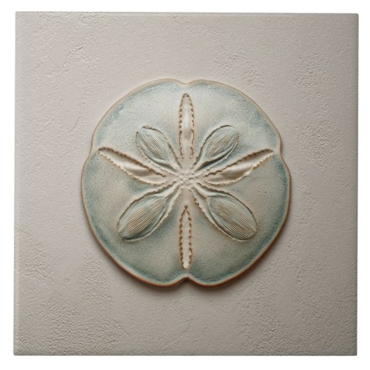 Aqua and Sand Coastal Sand Dollar Relief Artwork Tegeltje (Voorkant)