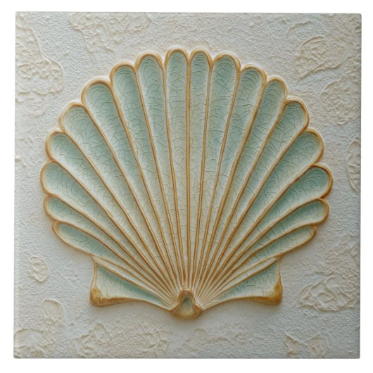 Aqua and Sand Coastal Scallop Shell Tegeltje (Voorkant)