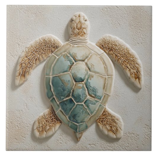 Aqua and Sand Coastal Sea Turtle Art Tegeltje (Voorkant)