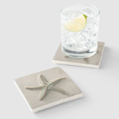 Aqua and Sand Starfish Coastal Stenen Onderzetter (Zijkant)