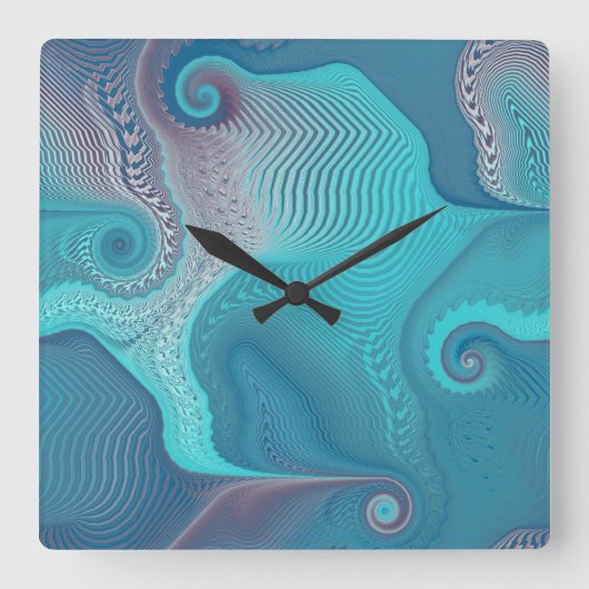 Aqua and Taupe Oceanic Swirls Abstract Cutting Boa Vierkante Klok (Voorkant)