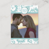 Aqua and White Damask Aqua Trim die goed wil Informatiekaartje (Achterkant)