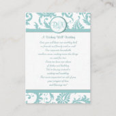 Aqua and White Damask Aqua Trim die goed wil Informatiekaartje (Voorkant)