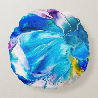 Aqua and White Round Cushion Rond Kussen