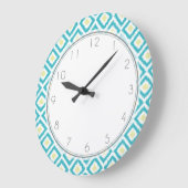 Aqua and Yellow Diamond Ikat Pattern Grote Klok (Hoek)