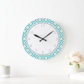 Aqua and Yellow Diamond Ikat Pattern Grote Klok (Huis)