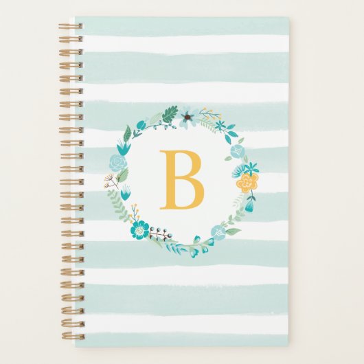 Aqua and Yellow Floral Monogram Planner (Voorkant)