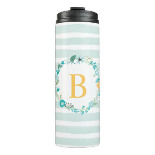 Aqua and Yellow Floral Monogram Thermosbeker