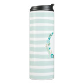 Aqua and Yellow Floral Monogram Thermosbeker (Gedraaid links)