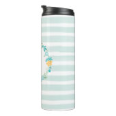 Aqua and Yellow Floral Monogram Thermosbeker (Geroteerd rechts)