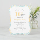 Aqua and Yellow Floral Pattern Birthday Party Kaart (Staand voorkant)