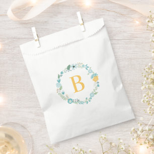 Aqua and Yellow Floral WreatCustom Monogram Bedankzakje