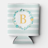 Aqua and Yellow Floral Wreath Monogram Blikjeskoeler (Voorkant)