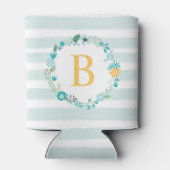 Aqua and Yellow Floral Wreath Monogram Blikjeskoeler (Achterkant)