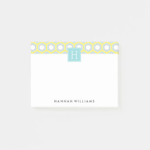 Aqua and Yellow Geometric Pattern Monogram Post-it® Notes