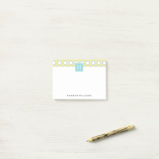 Aqua and Yellow Geometric Pattern Monogram Post-it® Notes (Op bureau)