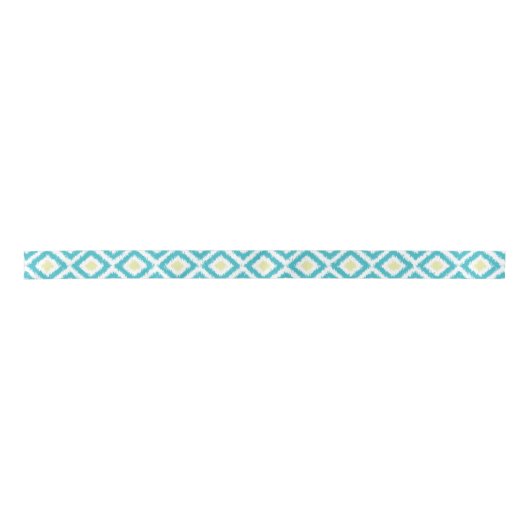 Aqua and Yellow Ikat Diamonds Pattern Satijnen Lint (Voorkant)