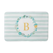 Aqua and Yellow Monogrammed Floral Wreath Badmat (Voorkant)