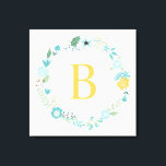 Aqua and Yellow Monogrammed Floral Wreath Canvas Afdruk<br><div class="desc">Elegant en zoete monogrammen met een groot doekje.</div>