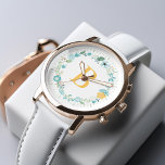 Aqua and Yellow Monogrammed Floral Wreath Horloge<br><div class="desc">Het elegante en het kijkhorlogeontwerp kenmerkt een prachtige florale kreet in pastelkleuren en kan met jouw naam,  monogram,  initiaal,  of om het even welke tekst van uw keus worden gepersonaliseerd.</div>