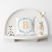 Aqua and Yellow Monogrammed Floral Wreath Kussen