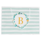 Aqua and Yellow Monogrammed Floral Wreath Large Cadeautasje (Achterkant)