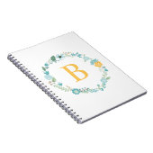 Aqua and Yellow Monogrammed Floral Wreath Notitieboek (Rechterzijde)