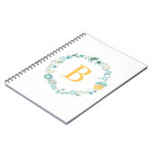 Aqua and Yellow Monogrammed Floral Wreath Notitieboek (Linkerzijde)