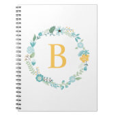 Aqua and Yellow Monogrammed Floral Wreath Notitieboek (Voorkant)