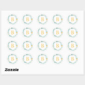 Aqua and Yellow Monogrammed Floral Wreath Ronde Sticker (Vel)