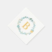 Aqua and Yellow Monogrammed Floral Wreath Servet (Hoek)