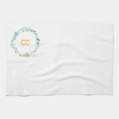 Aqua and Yellow Monogrammed Floral Wreath Theedoek (Horizontaal)