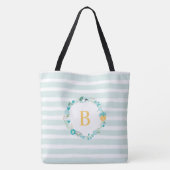 Aqua and Yellow Monogrammed Floral Wreath Tote Bag (Achterkant)