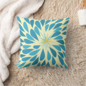 Aqua and Yellow Starburst Modern Flower Pillow Kussen (Deken)