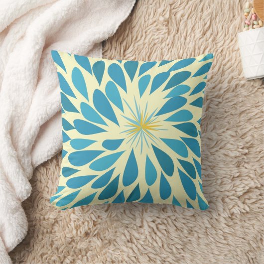 Aqua and Yellow Starburst Modern Flower Pillow Kussen (Deken)
