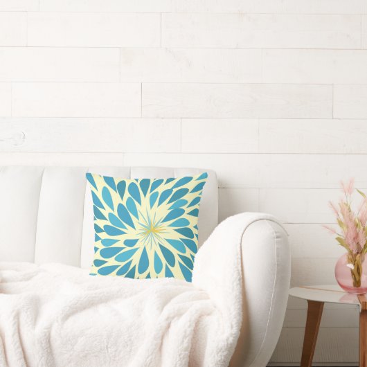 Aqua and Yellow Starburst Modern Flower Pillow Kussen (Bank)