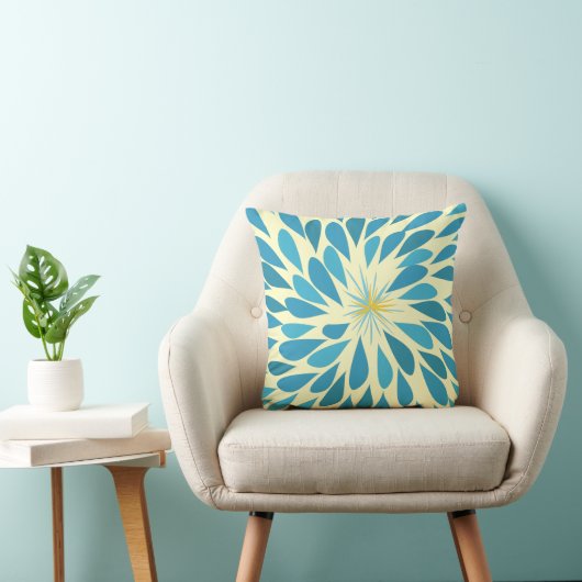 Aqua and Yellow Starburst Modern Flower Pillow Kussen (Stoel)