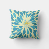 Aqua and Yellow Starburst Modern Flower Pillow Kussen (Voorkant)