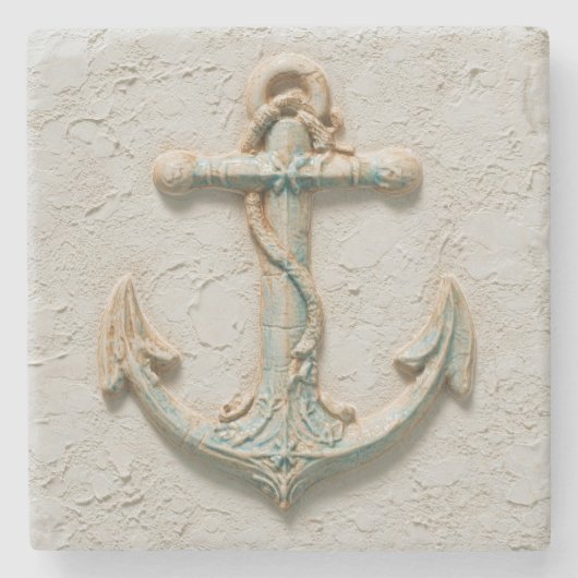 Aqua Anker Kust Kunstwerk Stenen Onderzetter (Voorkant)