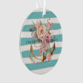 Aqua Aquarel Strand Strepen Goud Bloemen Anker Ornament (voorkant)