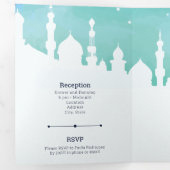 Aqua Arabian Nights Waterverf Quinceañera Tri-Fol Drieluik Uitnodiging (Binnenzijde eerst)
