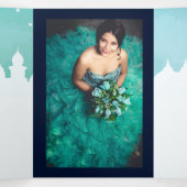 Aqua Arabian Nights Waterverf Quinceañera Tri-Fol Drieluik Uitnodiging (Binnenkant midden)